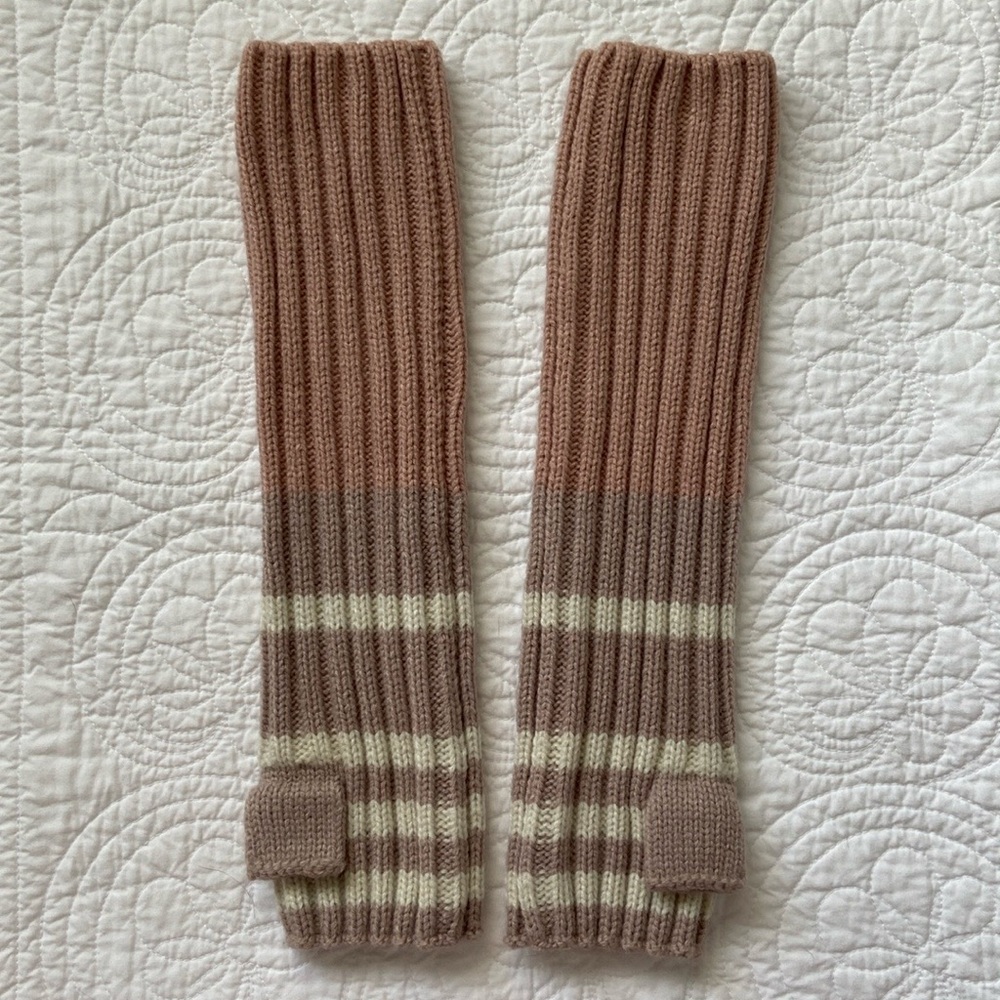 Free People Fingerless Knit Gloves Mauve Tan Cream One Size NEW - Picture 5 of 11